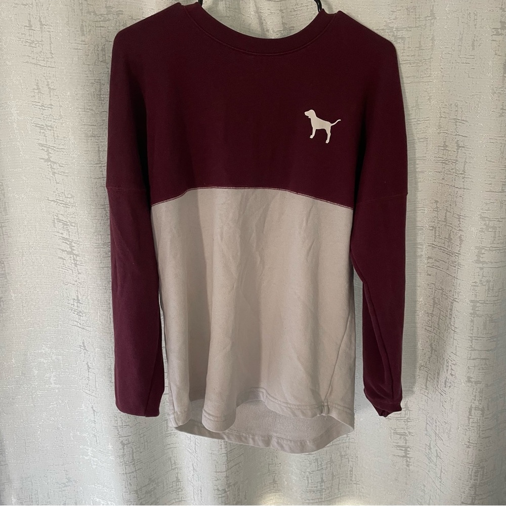 Burgundy and White Long Sleeve Pink Shirt